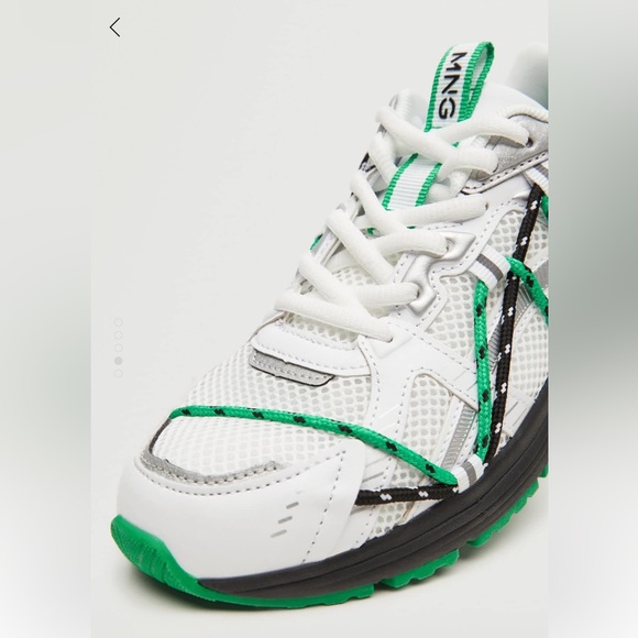 Mango Combined designed sneakers. Size 6 1/2. White, Green and Black. - Picture 6 of 14